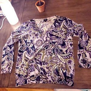 Talbots Purple Paisley Italian Merino Sweater